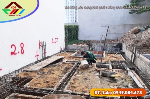 Thi công xây dựng nhà phố 4 tầng nhà anh Tới Quận 12