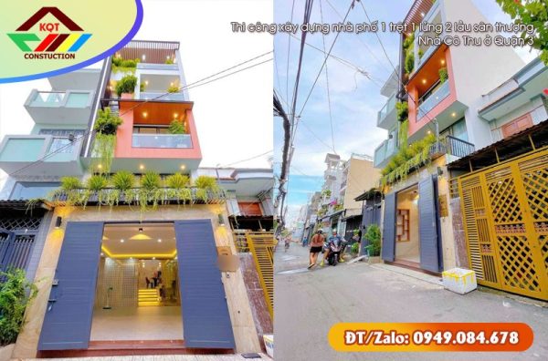 Thi công xây dựng nhà phố 1 trệt 1 lửng 2 lầu sân thượng nhà Cô Thu ở Quận 3