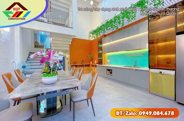 Thi công xây dựng nhà phố 1 trệt 1 lửng 2 lầu sân thượng nhà Cô Thu ở Quận 3