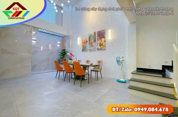 Thi công xây dựng nhà phố 1 trệt 1 lửng 2 lầu sân thượng nhà Cô Thu ở Quận 3