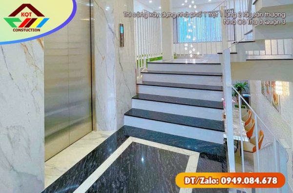 Thi công xây dựng nhà phố 1 trệt 1 lửng 2 lầu sân thượng nhà Cô Thu ở Quận 3