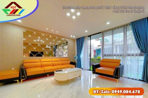 Thi công xây dựng nhà phố 1 trệt 1 lửng 2 lầu sân thượng nhà Cô Thu ở Quận 3